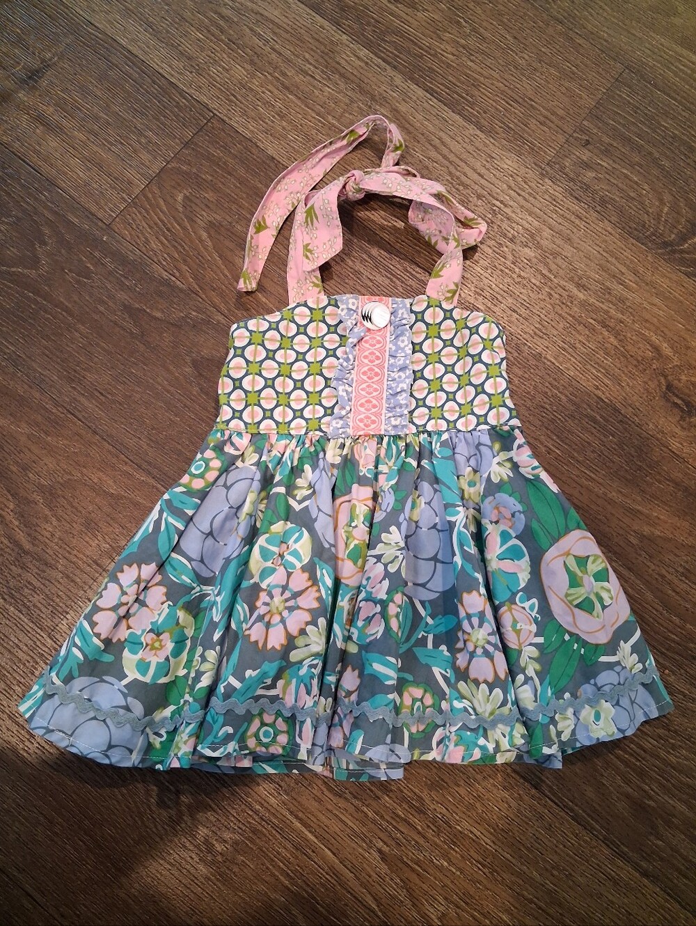 Matilda Jane Girls Floral Multi-Color Halter Dress - Pink & Green Sz 18M